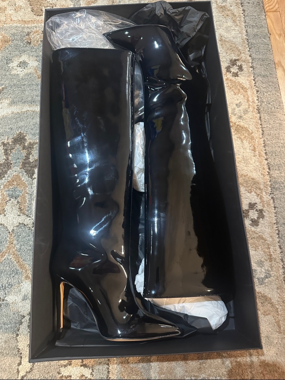 Glossy Black Patent Over-the-Knee Stiletto Boots